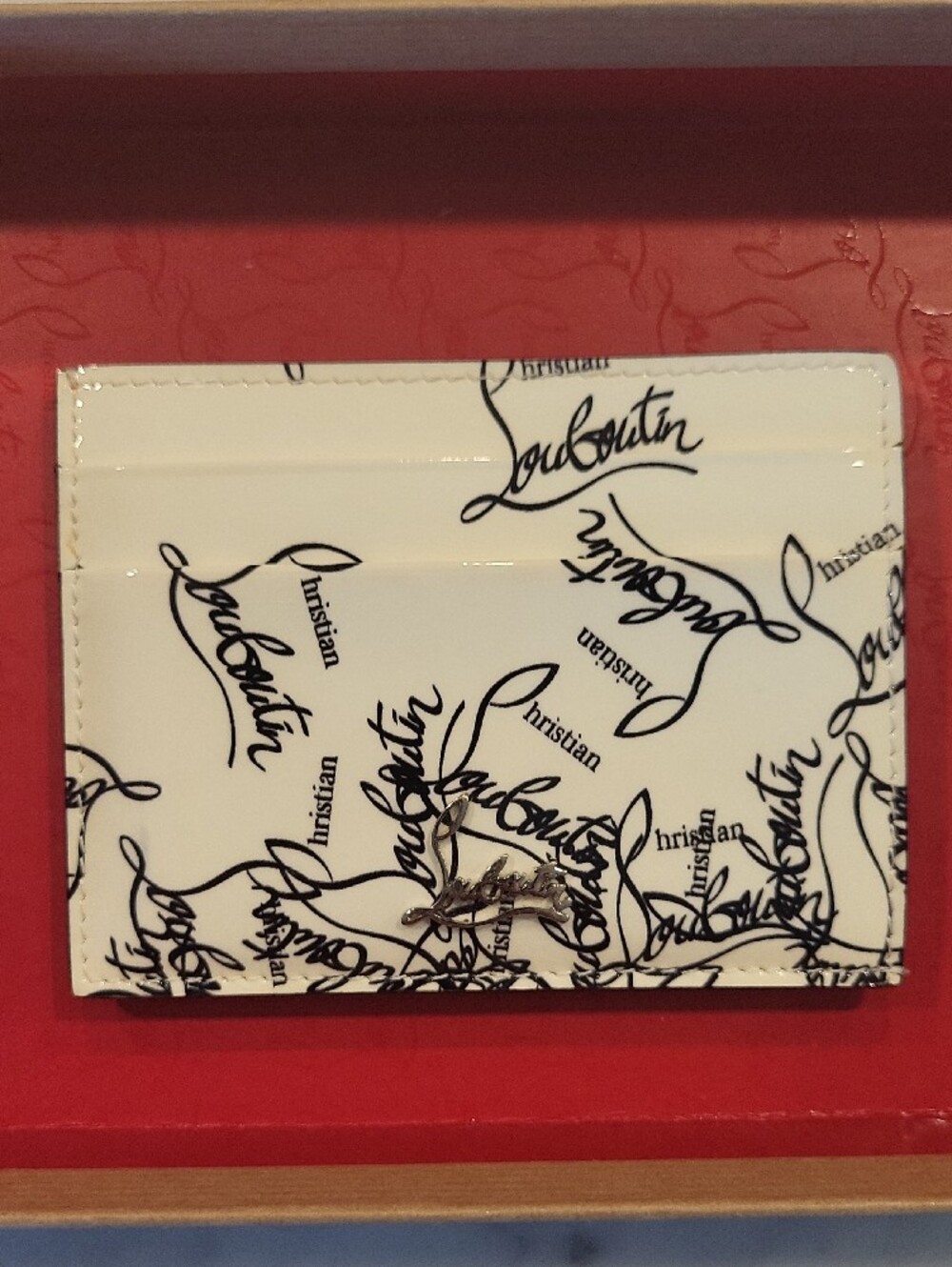 Christian Louboutin White Patent Card Holder with Black Signature Print